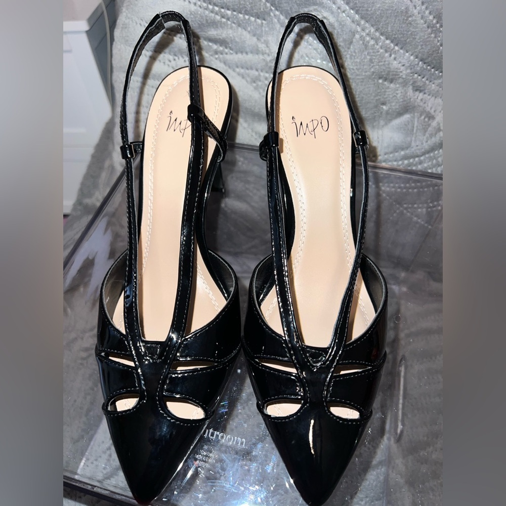 Impo Glossy Black Slingback Heels